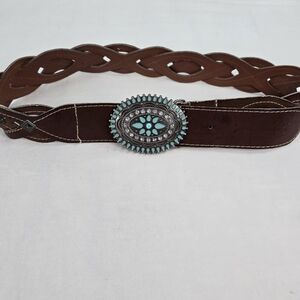 Womens belt non leather with buckle length 38" width 1-3/4" brown